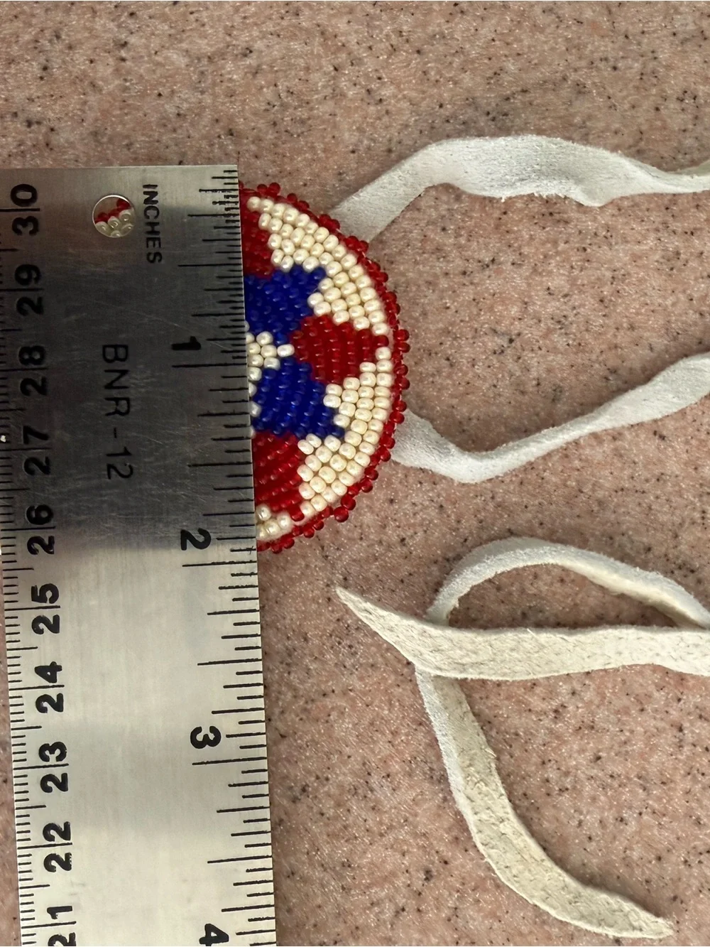 Handmade Beaded Leather Choker Medallion Necklace in Red, Blue & Cream NWOT